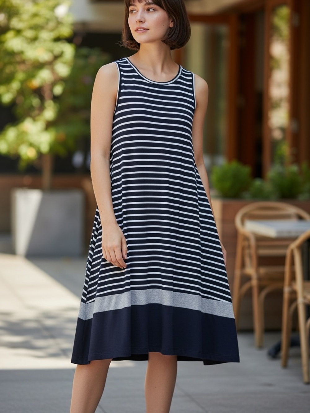 (276)Papillon Navy/White Stripe with Pockets.